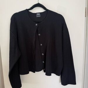 Zara Black Ribbed Button-Up Sweater